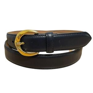 Vintage Talbots Genuine Leather Black Dress Belt Smooth Gold Buckle Made Italy M